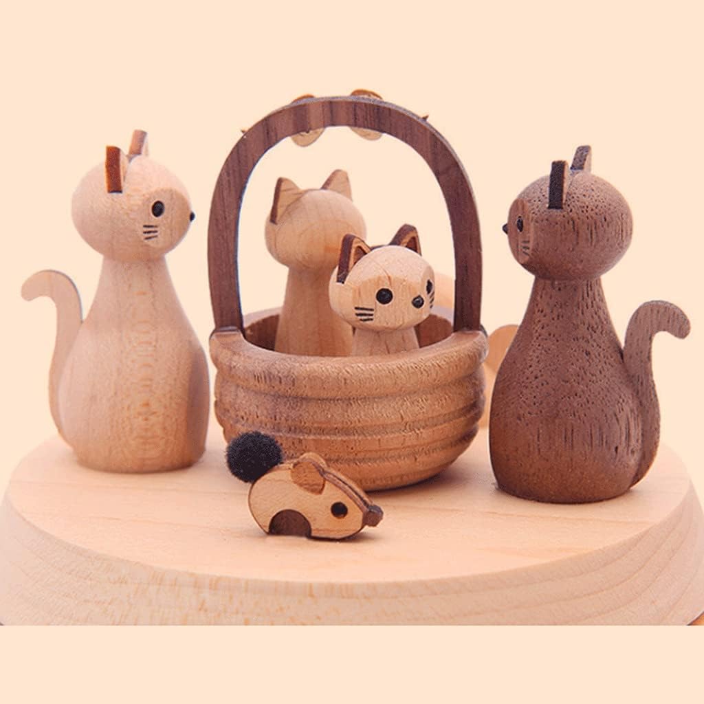 Wooden Music Box Rotating Musical Box Creative Cat Music Boxs Suitable for Friends Couples Birthday Valentine's Day Gifts (Size : A)