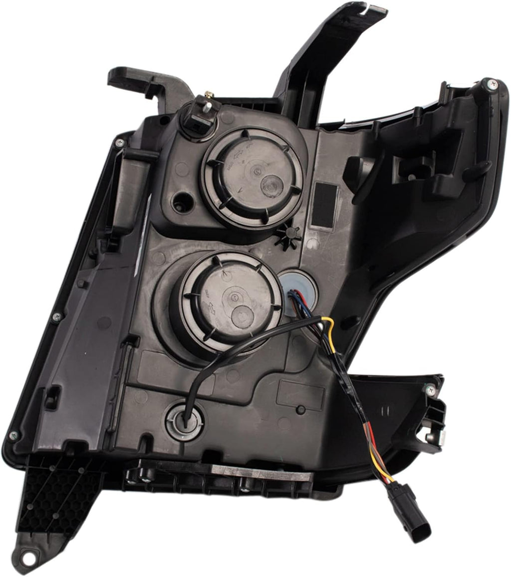 TRQ Performance Driver and Passenger Side Headlight Assembly Set Black Housing Clear Lens Compatible with 15-20 Chevrolet Suburban 15-20 Chevrolet Tahoe Halogen Only