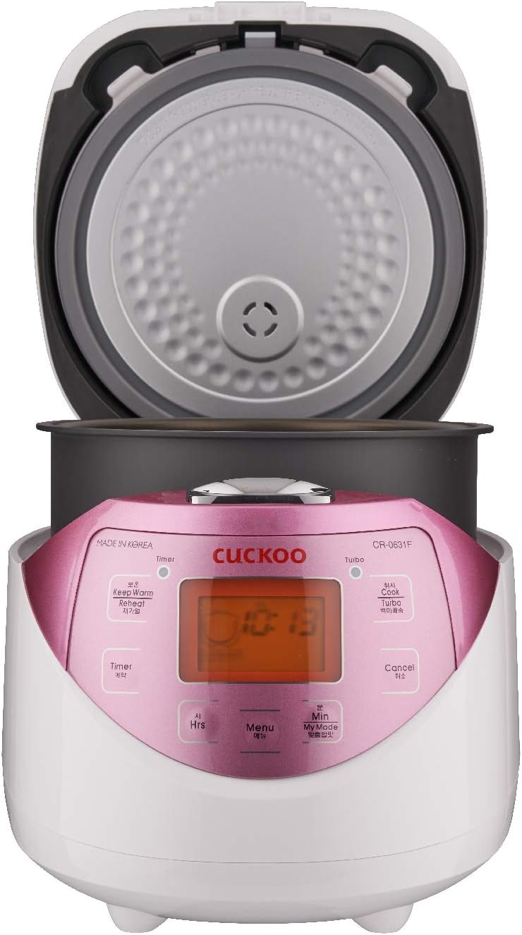 CUCKOO Micom Rice Cooker 6 Cup Uncooked / 12 Cup Cooked, Korean Fuzzy Logic Rice Cooker with Delay Timer & Keep Warm Setting, Versatile Food Steamer with Non-Stick Inner Pot, Pink (CR-0631F)