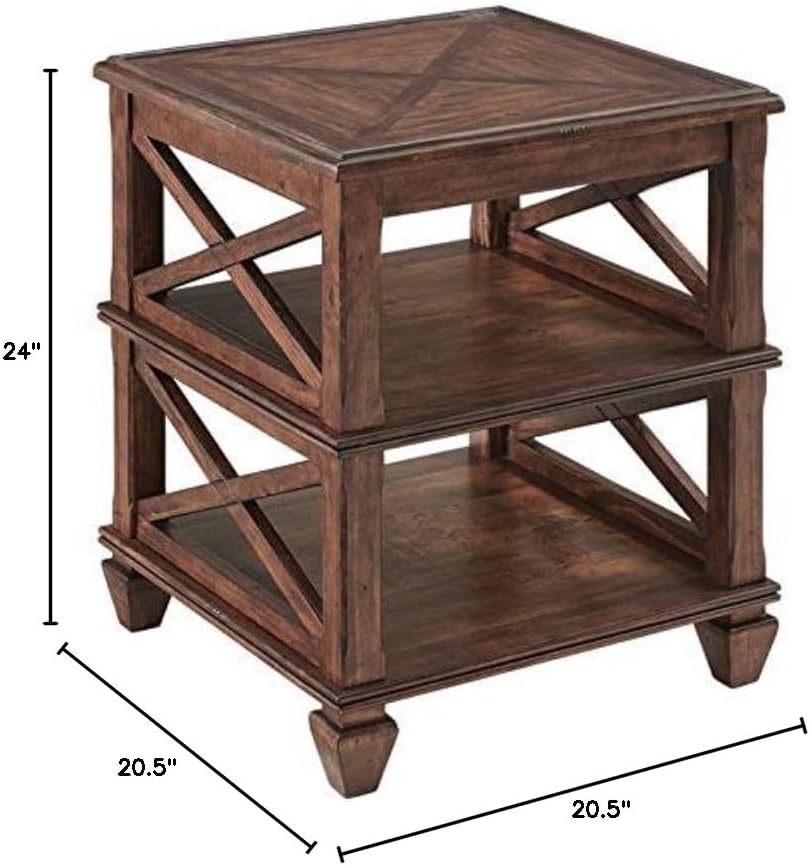 Stockbridge 21-Inch Square Wood End Table with Dual Shelves, Classic Cherry-Wood Finish, Versatile Storage and Display, Easy Assembly, Ideal for Living Room, Bedroom, Office