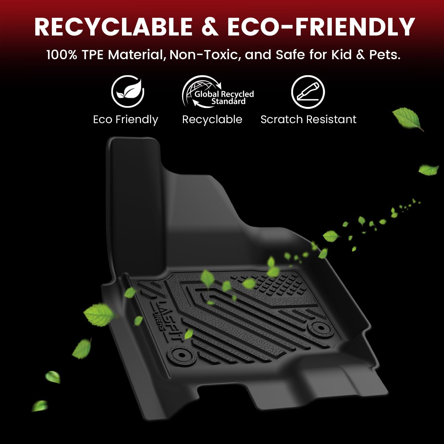 LASFIT Floor Mats for 2025 2026 Ford Expedition 7 Seats Max(Not Fit 8 Seats Standard), All Weather Protector TPE Easy Clean Car Floor Liner, 1st & 2nd & 3rd Row, 4pcs Black