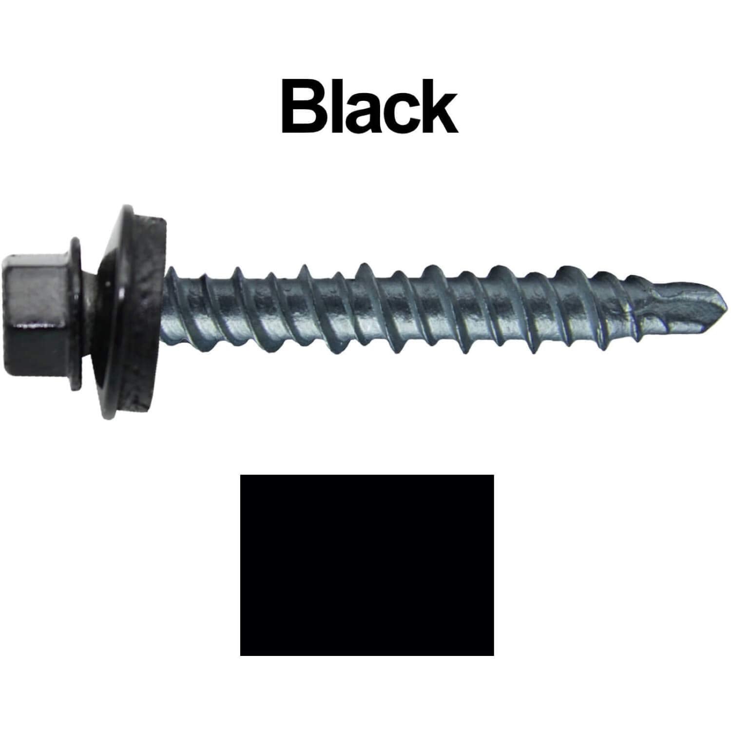 10 x 1 Black Galvanized Mini Driller Metal to Wood Siding Screws - Hex Washer Head - Self-Starting/Tapping - - EPDM Washer. 12 X 250 Bags - 3,000 Screws