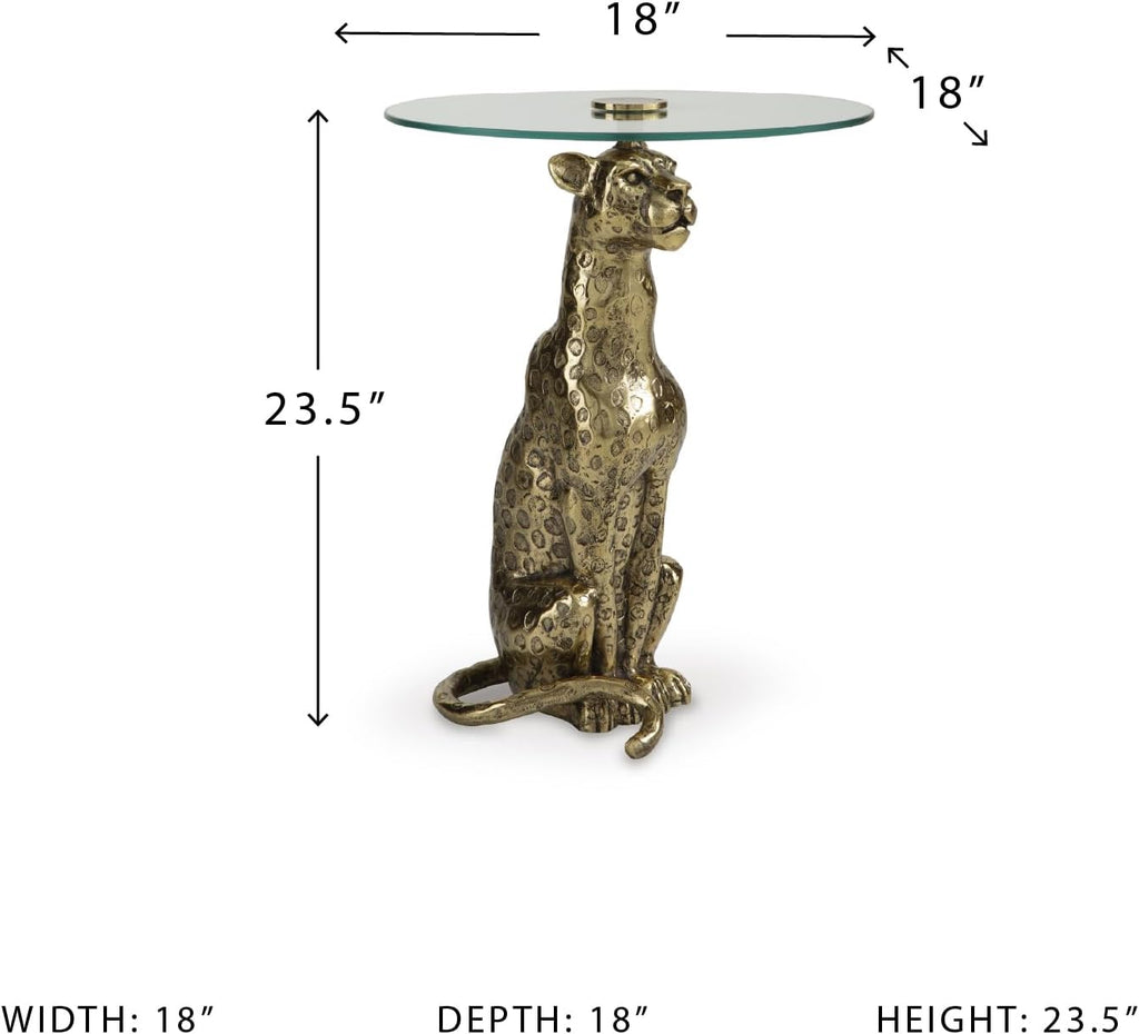 Signature Design by Ashley Vallain Industrial Glass Tabletop Accent Table with Leopard Base, Metallic & Glass