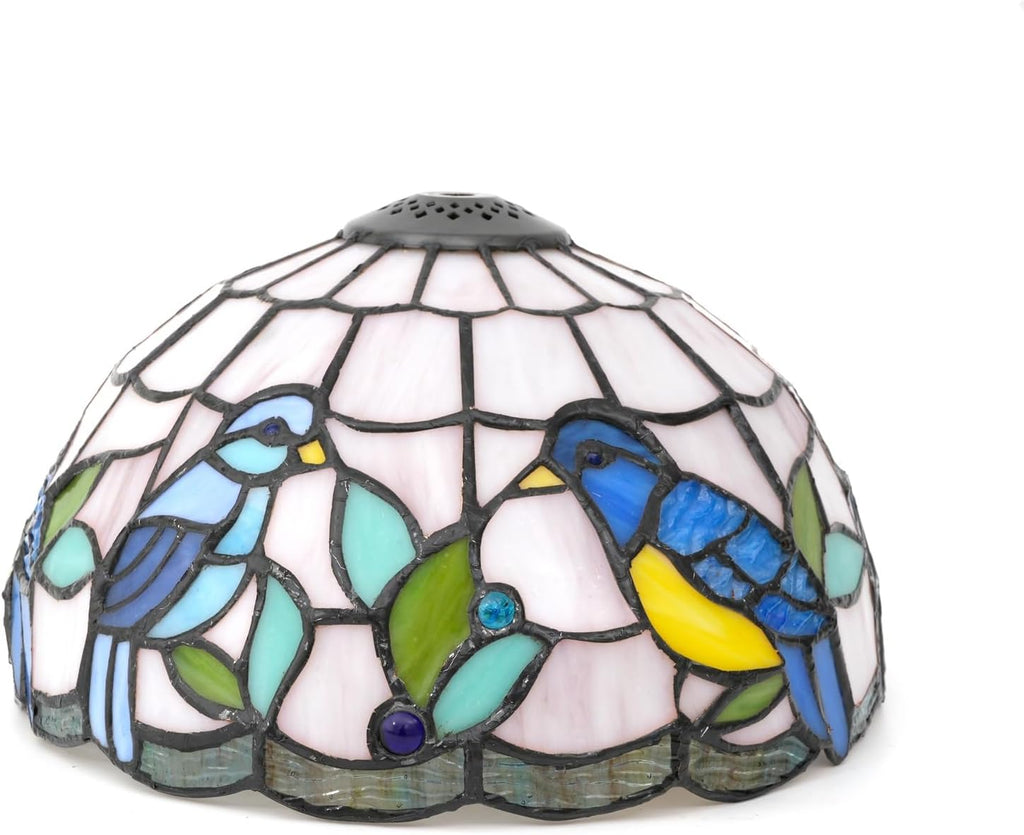 Tiffany Lamp Shade Replacement, 10 Inch Blue Birds Stained Glass Vintage Handmade Cute Decor Ceiling Light Shade for Table Lamp Pendant Light