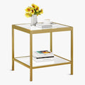 2 Tier Square End Table Side Table with Tempered Glass Top and Gold Metal Frame Modern Night Stand for Small Spaces Side Table with Storage for Living Room Bedroom