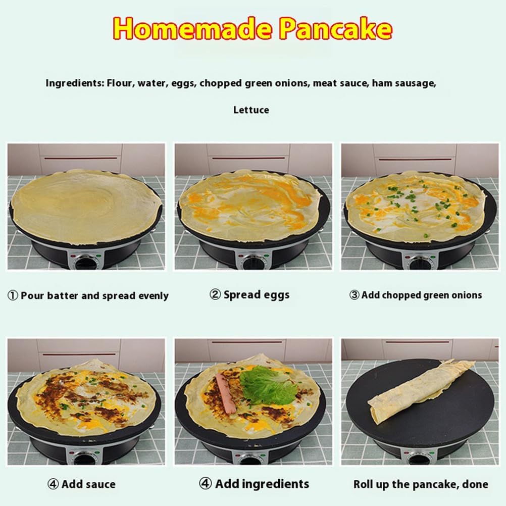Electric Pancake Maker, Pancake Skillet with Non-Stick 32CM Pan Style Hot Plate, 3-Speed Adjustable Temperature Dial for Making Crepes Eggs Omelettes