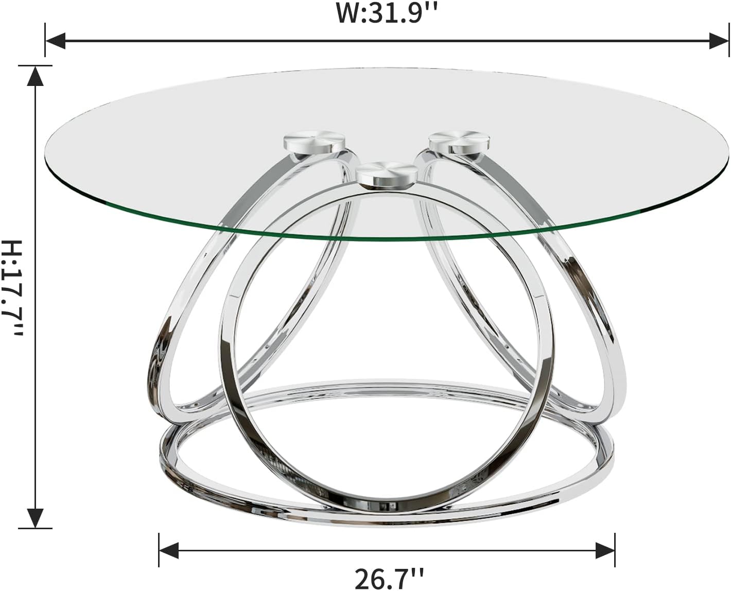 O&K FURNITURE Silver Coffee Table, Modern Glass Coffee Table Living Room Table with Ring-Shaped Frames, Glass Coffee Table for Home&Office, Chrome Finish, 1 PC | Modern