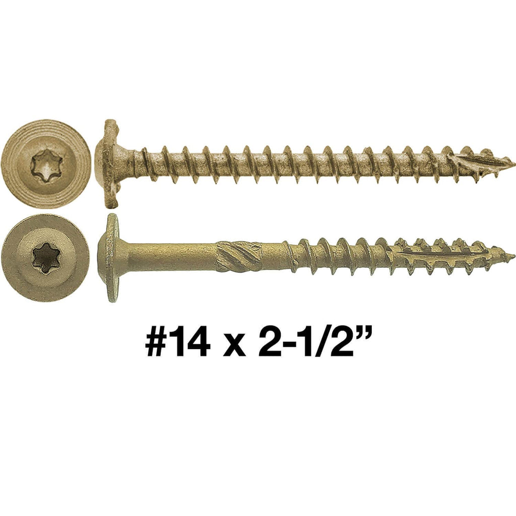 Jake Sales #14 x 2-1/2' Construction Lag Screw - Torx/Star Drive Heavy Duty Structural Lag Screw - Exterior Coated - ACQ Compatible - Modified Truss Washer Head. (10 x 100 Count CASE -1,000 Screws)