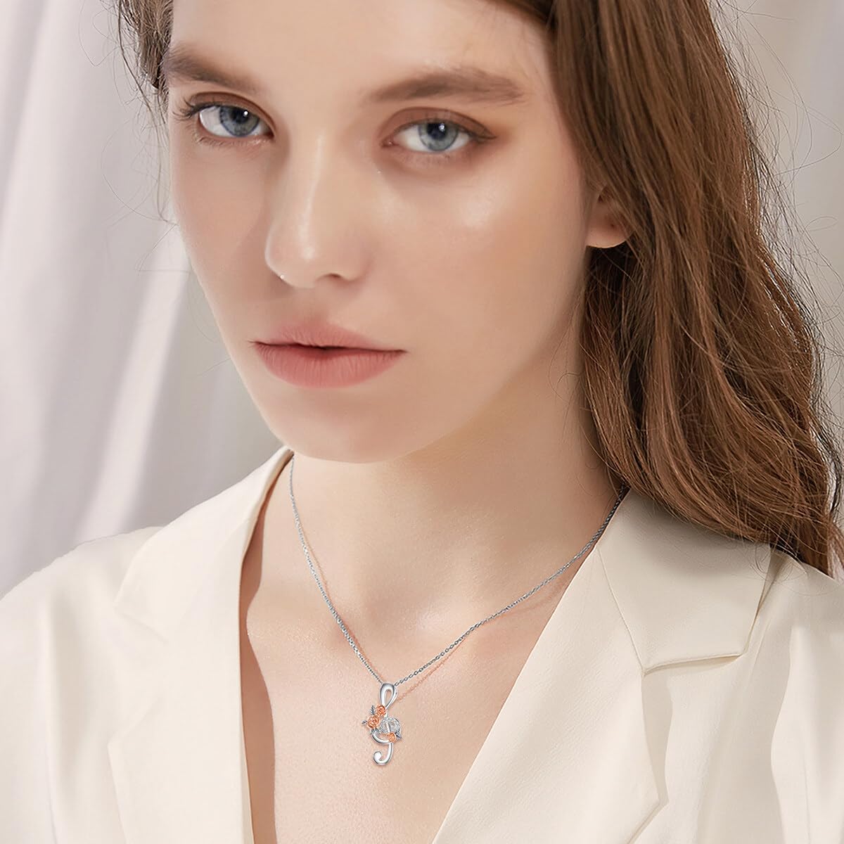 Diamond Music Note Necklace 925 Sterling Silver Treble Clef Pendant Necklace with Lab Grown Diamonds Jewelry Gifts for Women Musician Music Lovers