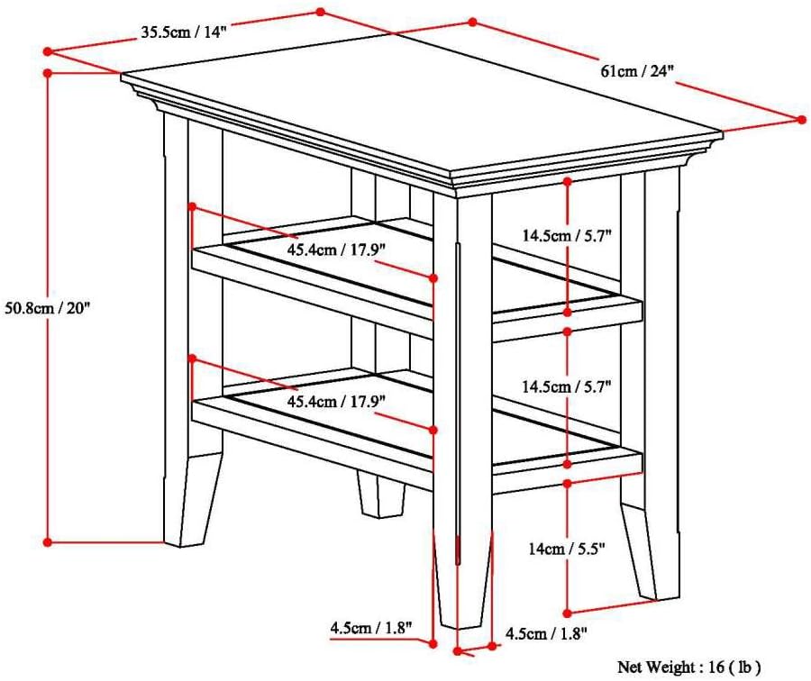 SIMPLIHOME Acadian Narrow Side Table - 14 inch Wide Solid Wood Rectangular End Table with 2 Open Shelves in Black, Transitional Lamp Stand or Nightstand for Living Room or Bedroom with Storage