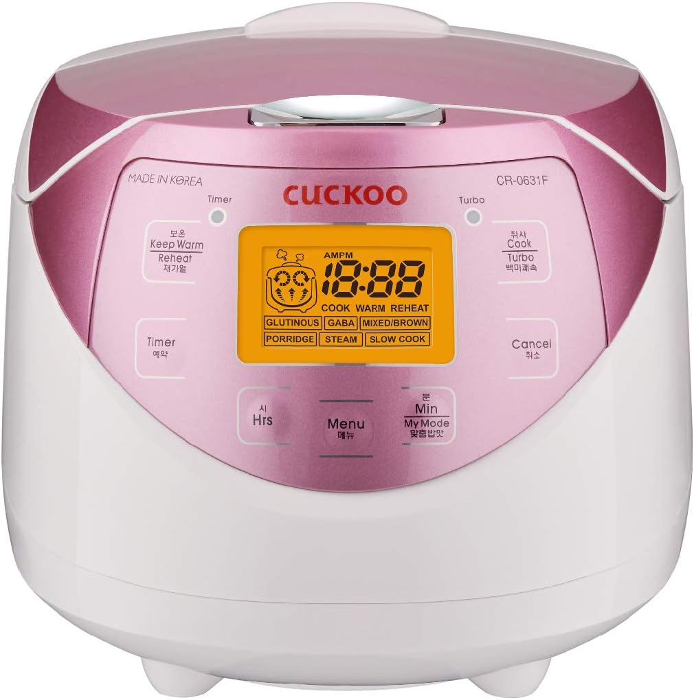 CUCKOO Micom Rice Cooker 6 Cup Uncooked / 12 Cup Cooked, Korean Fuzzy Logic Rice Cooker with Delay Timer & Keep Warm Setting, Versatile Food Steamer with Non-Stick Inner Pot, Pink (CR-0631F)