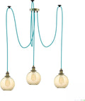 Turquoise 3 Pendant Light Chandelier with Amber Glass Globe Shades