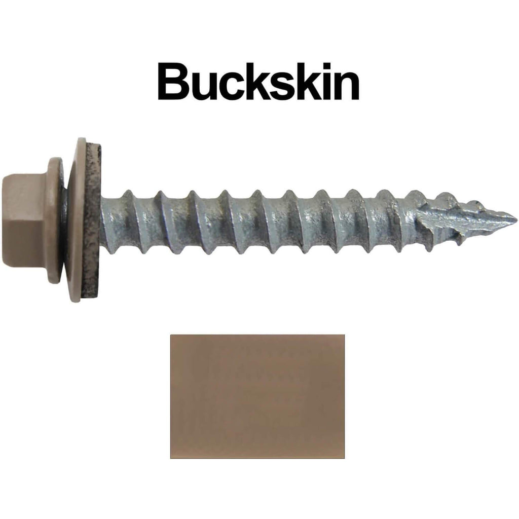 #14 Metal Roofing Screws Screws x 1-1/2' Buckskin Hex Washer Head Sheet Metal Roof Screw. Self Starting/self Tapping Metal to Wood with EPDM Washer. Colored Head. for Corrugated Roofing (750 Count)