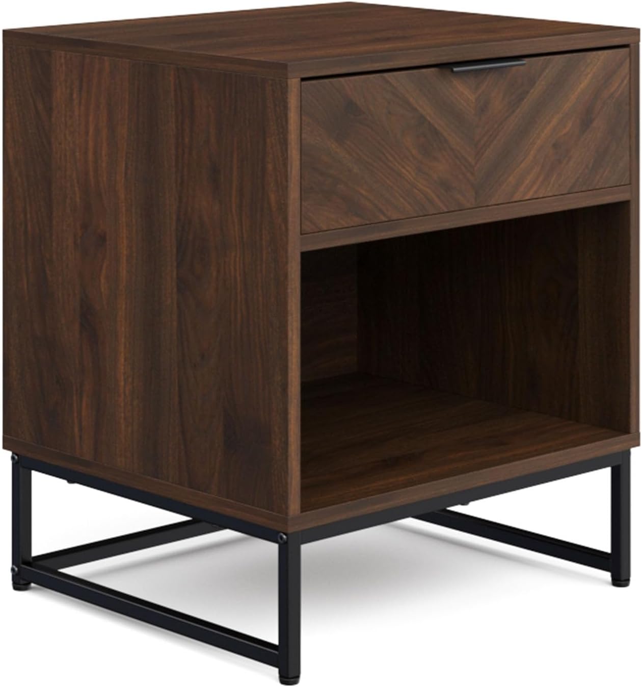 Nathan James Kensi Nightstand Side Accent or End Table with Storage, Walnut/Black - Set of 2