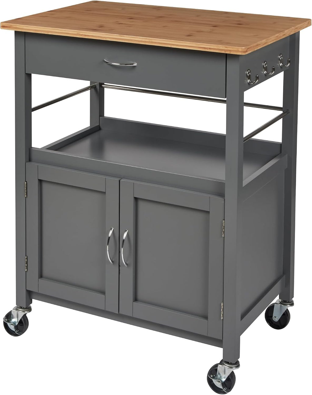 eHemco Kitchen Island Cart on Wheels, Gray Base, Natural Bamboo Top | Drawer, Storage Cabinet, Shelf, Butcher Block