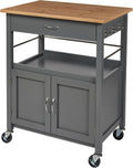 eHemco Kitchen Island Cart on Wheels, Gray Base, Natural Bamboo Top | Drawer, Storage Cabinet, Shelf, Butcher Block