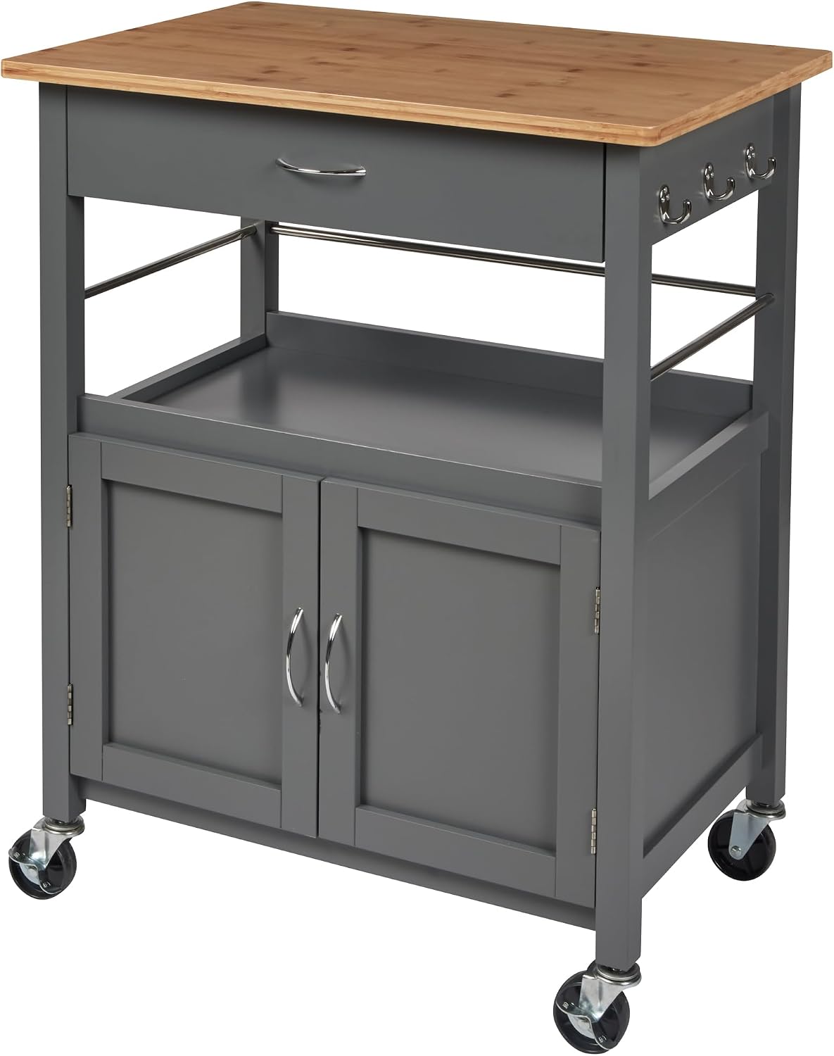 eHemco Kitchen Island Cart on Wheels, Gray Base, Natural Bamboo Top | Drawer, Storage Cabinet, Shelf, Butcher Block