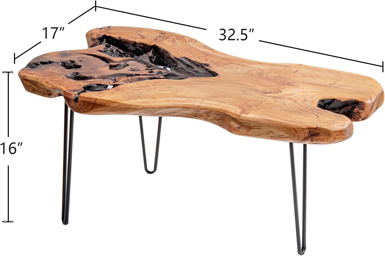 WELLAND Live Edge Cedar Wood Coffee Table with Metal Hairpin Legs 32.5' W x 17' D x 16' H for Living Room, Patio, Bedroom, Home Office