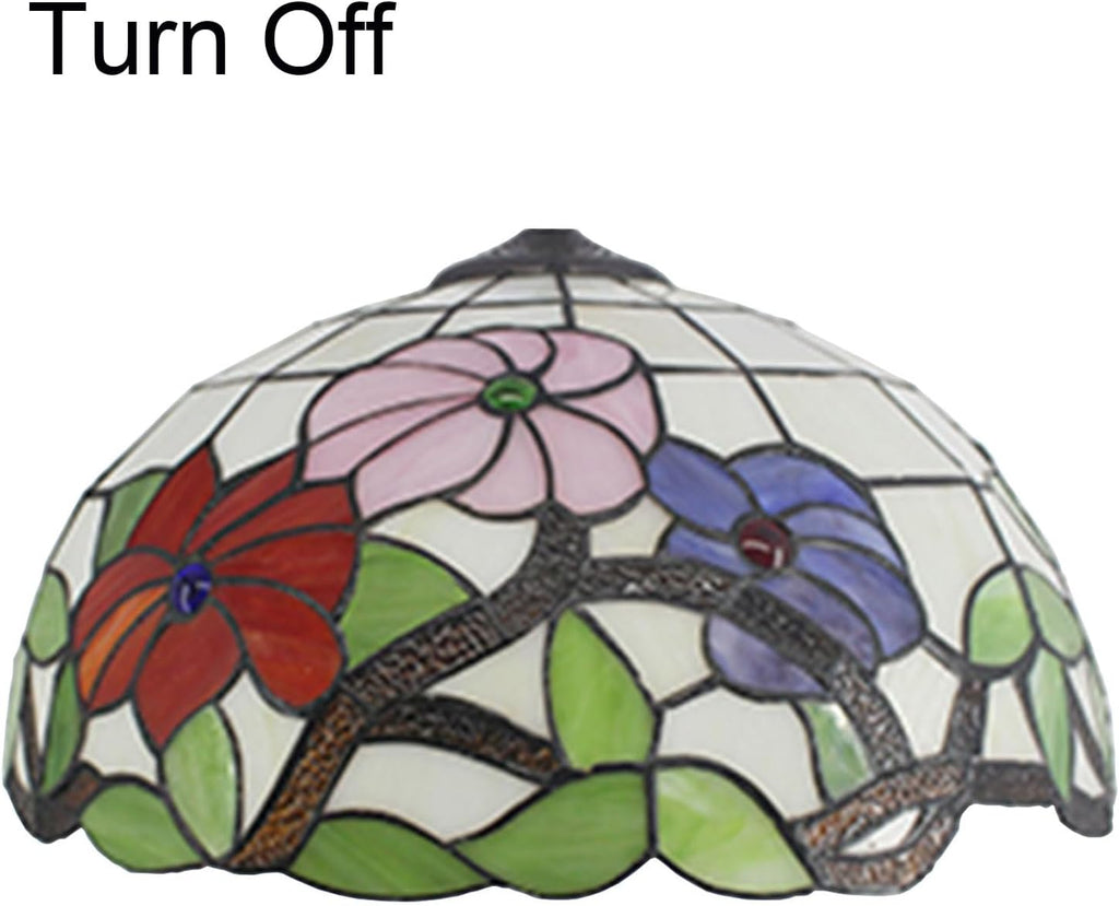 Tiffany Lamp Shade 16' Wide Accessories Replacement Only Red Pink Blue Flower Stained Glass Lampshades Vintage Morning Glory Light Cover for Table Lamp Pendant Light Floor Lamp Ceiling