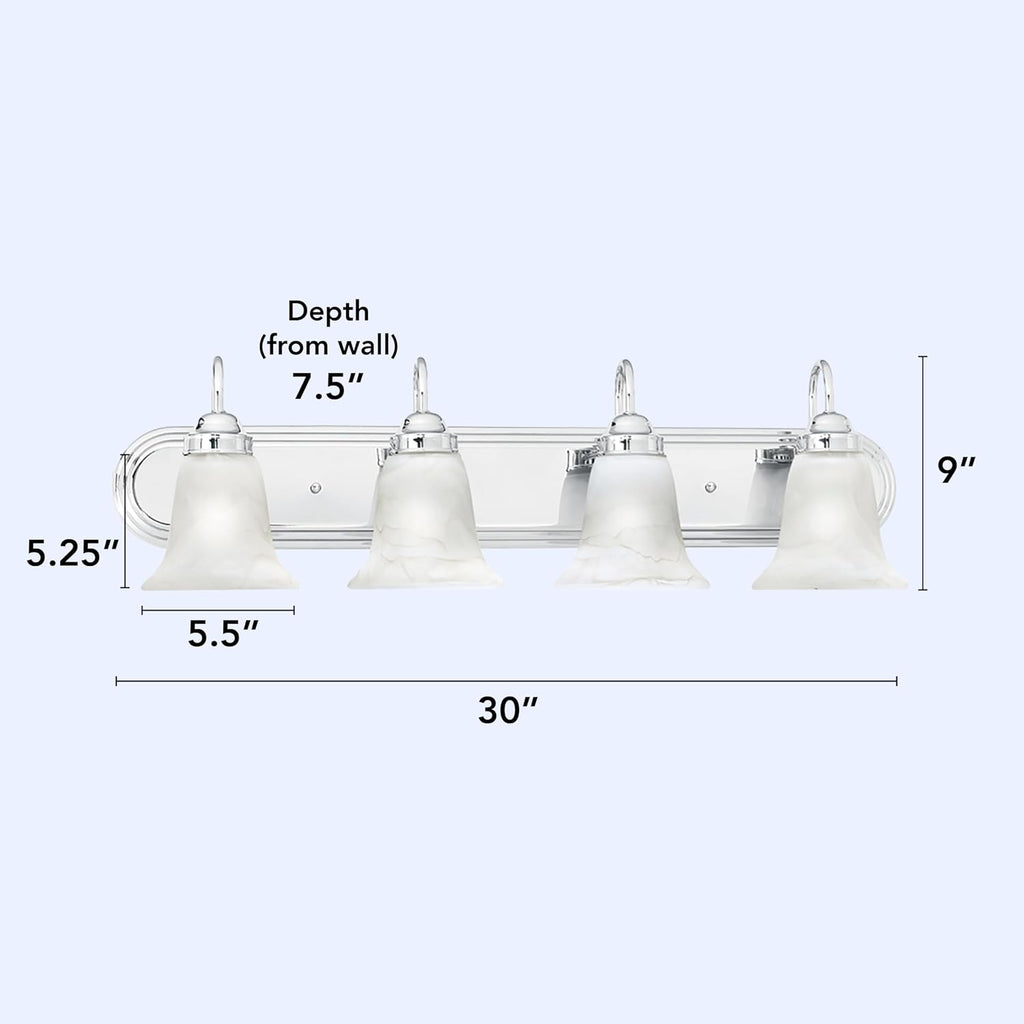 Elk Home Homestead Bathroom Vanity Light, 4-Light Traditional Fixture, Chrome with Alabaster Glass Shade, 30 Inch Wide