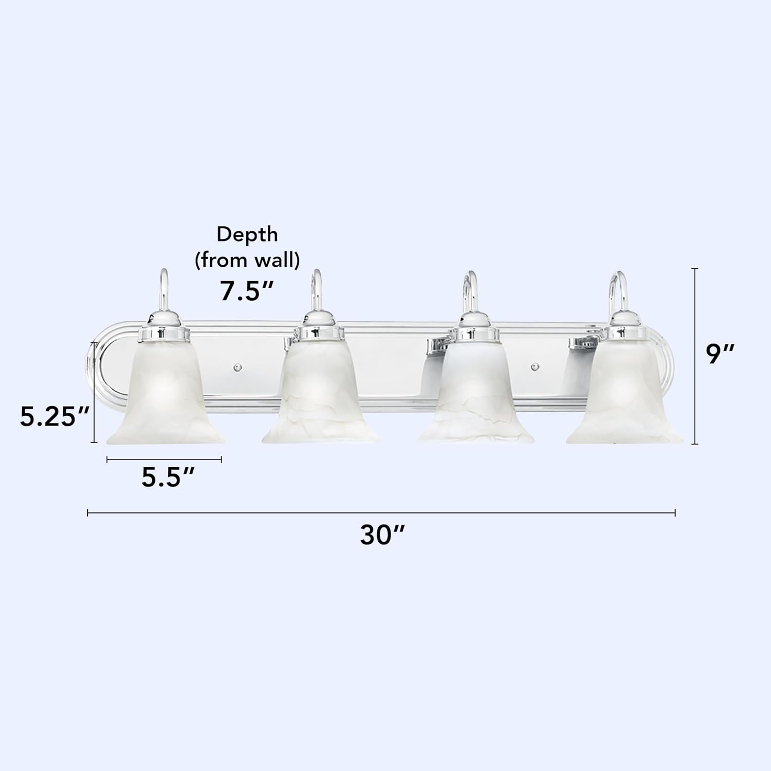 Elk Home Homestead Bathroom Vanity Light, 4-Light Traditional Fixture, Chrome with Alabaster Glass Shade, 30 Inch Wide