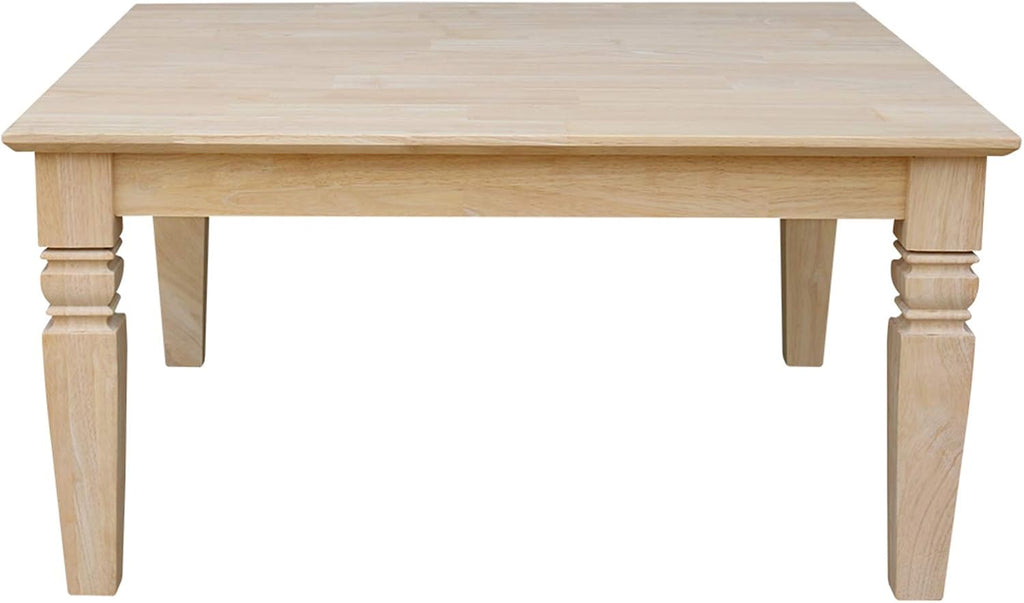 International Concepts, 18'H Java Square Coffee Table, Farmhouse, Living Room Furniture, Sturdy Solid Parawood, Paint or Stain in Any Color, Easy Assembly, Unfinished