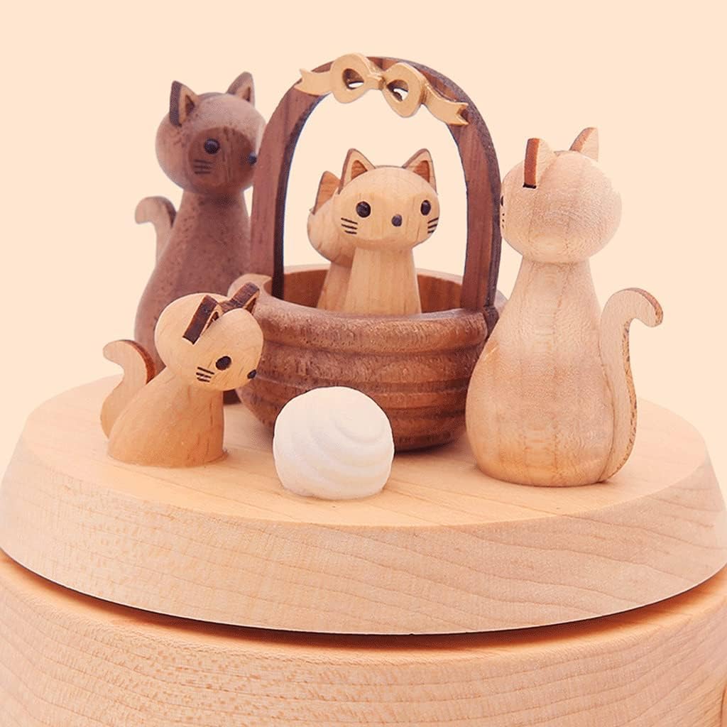 Wooden Music Box Rotating Musical Box Creative Cat Music Boxs Suitable for Friends Couples Birthday Valentine's Day Gifts (Size : A)