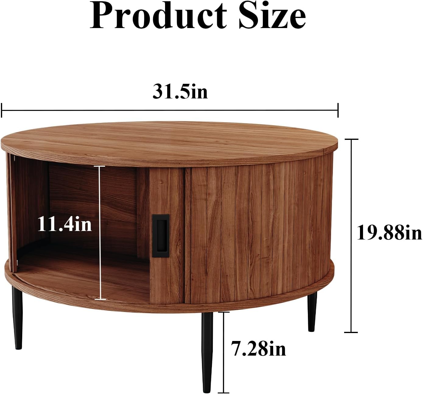 ARTPOWER 31.7' Round Coffee Table with Tambour Door, Mid Century Center Table for Living Room, Small Wood Fluted Circle Coffee Table with Storage, Walnut