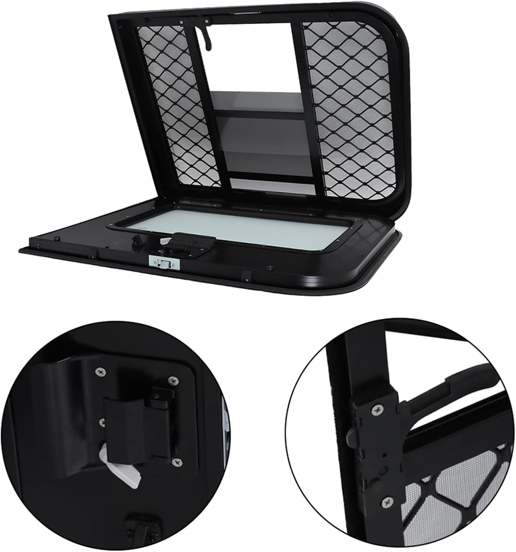 labwork Passenger RV Entry Door with Radius Corners on Top and Square Bottom with Screen Door and Window 26(W) × 32(H) Black