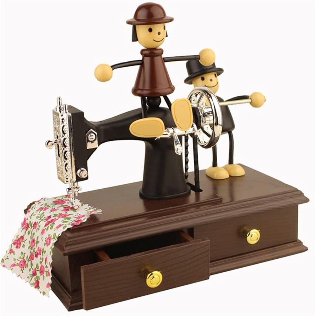 1pc Romantic Couple Musical Box Sewing Machine Shape Ornament Resin Music Box Creative Melody Box Festival Gift