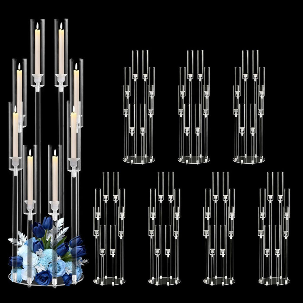 8PCS Arcylic Candelabra Wedding Centerpieces for Tables,38.5 Tall Clear Floor Candle Holder Set with Shade Pillar Taper Candle Stand for Anniversary Party Brithday candelabros para centros de mesa