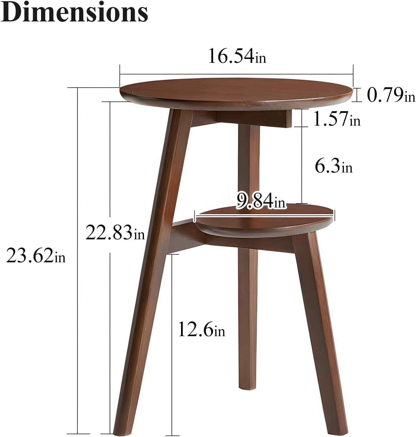 Side Table, 2-Tier Round End Tables Living Room, Mid Century Modern Side Table, Round Nightstand, Oak Accent Table, Small Round Coffee Table, 16.54' Dia.x 23.62' H(Walnut)