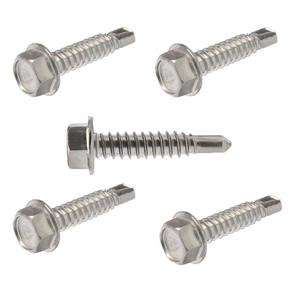 #12 x 3/4' Hex Washer Head Self Drilling Tek Screws, Stainless Steel 410, Full Thread, Plain Finish, Self-Drilling, Quantity 2500 By Fastenere