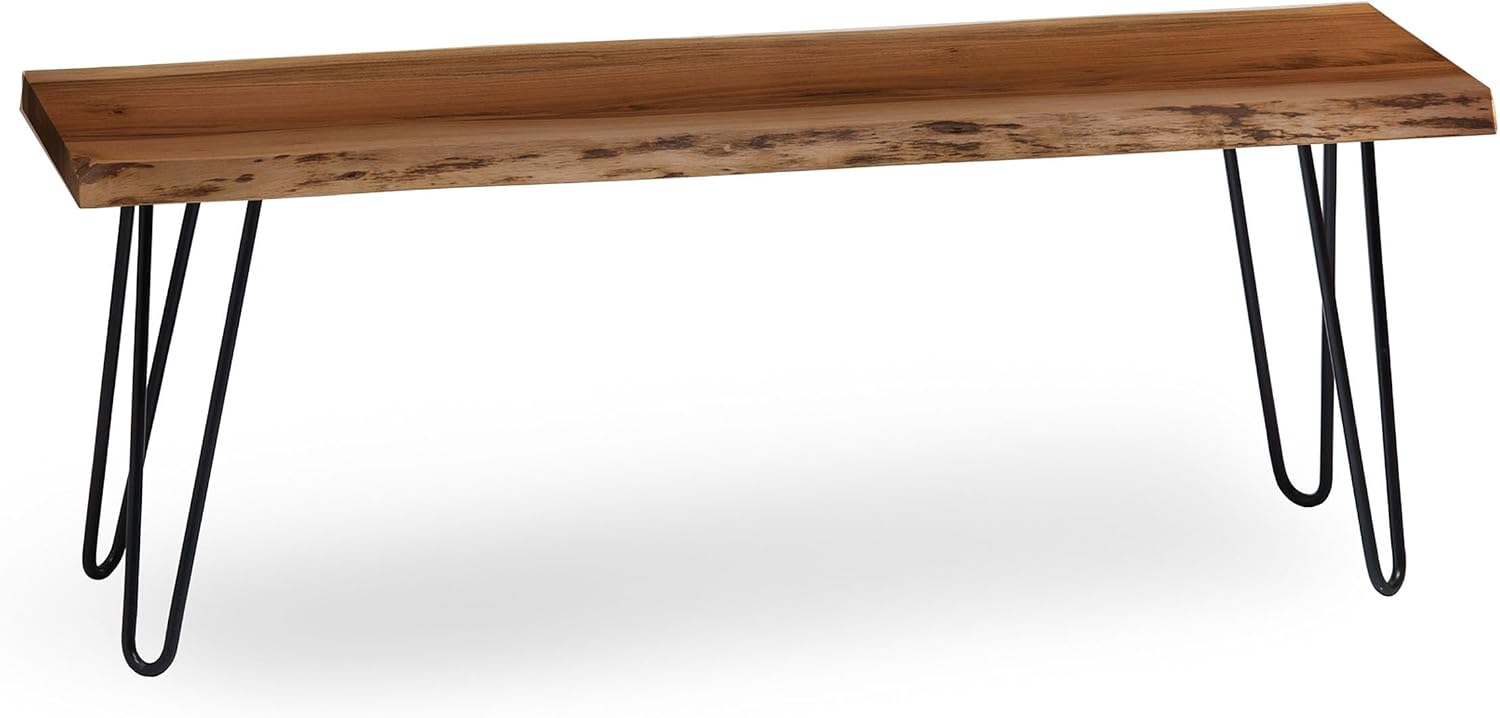 Alaterre Furniture Live Edge Wood Bench with Hairpin Metal Legs - Industrial Modern Entryway Bench with Minimalist Design - Furniture for Entryway, Dining Room, Kitchen, or Bedroom (48 Inch)