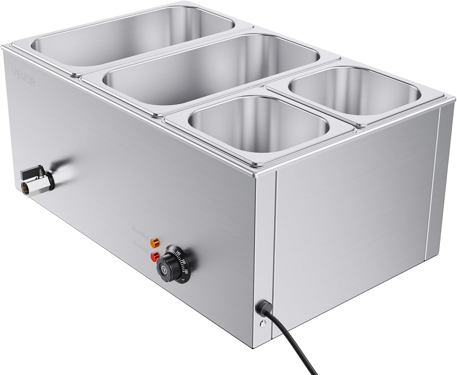 VEVOR 4-Pan Commercial Food Warmer, 24QT Electric Steam Table, 1200W Professional Countertop Stainless Steel Buffet Bain Marie with 86-185°F Temp Control for Catering and Restaurants, Silver