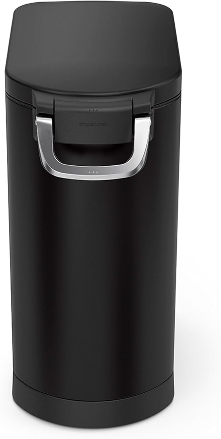 simplehuman Large Pet Food Storage Container, Holds 30-35 lb / 14-16 kg of Dry Dog Food, Cat Food, or Bird Seed, Airtight Lock-Tight Lid with Magnetic Scoop, BPA-Free, Matte Black Steel