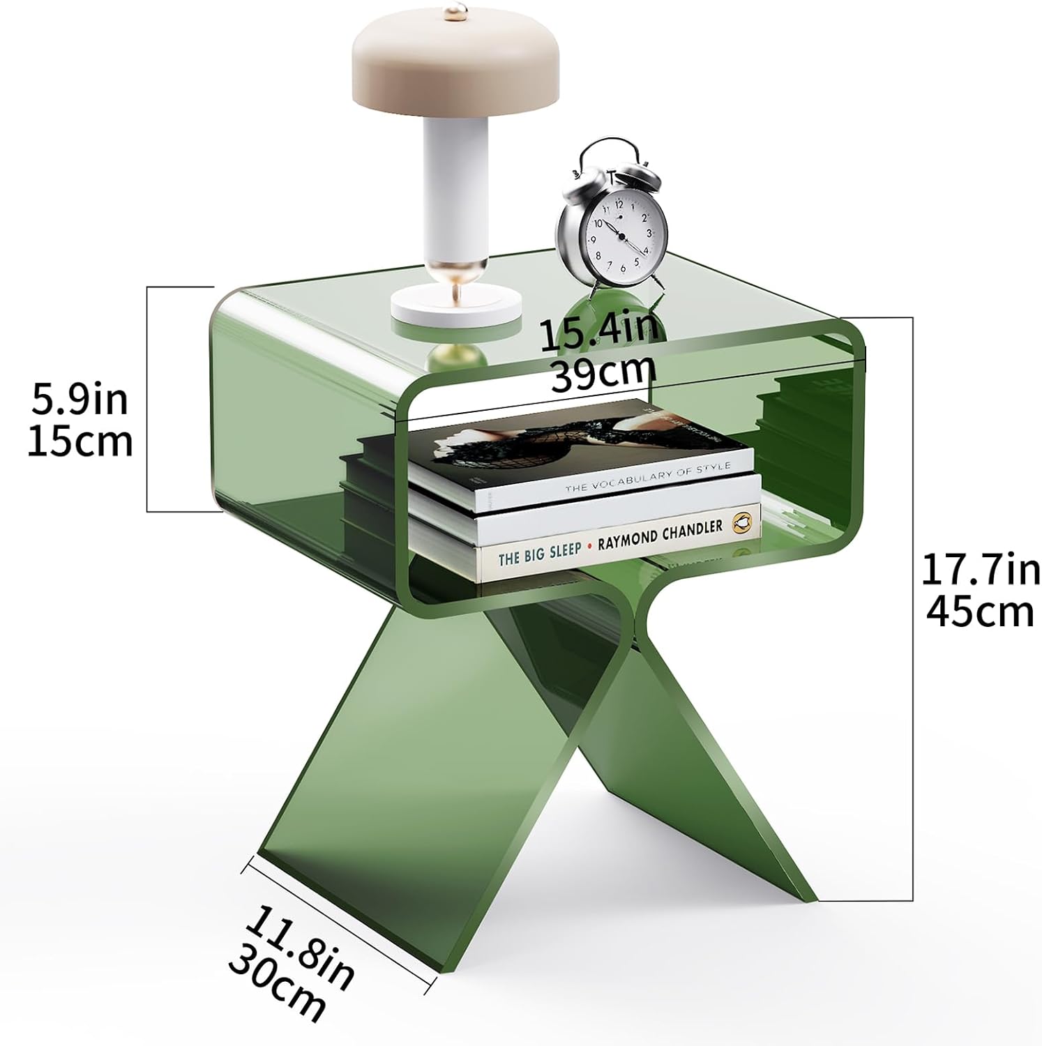 Acrylic Nightstand Side Table Modern Design Clear Home Decor Display End Table for Living Room (Green)
