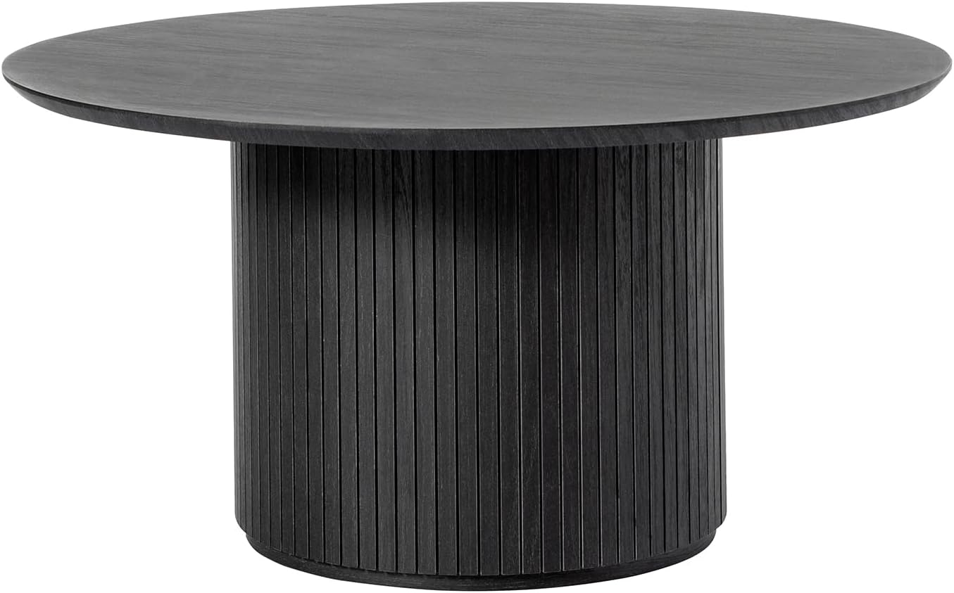HULALA Home Round Coffee Table, Wood Coffee Table with Vertical Slat Base, Modern Coffee Table for Living Room and Lounge Room, Charcoal