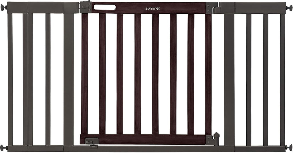 Summer Infant West End Safety Baby Gate, Dark Walnut Stained Wood with Charcoal Metal Frame – 30' Tall, Fits Openings up to 36' to 60' Wide, Baby and Pet Gate for Wide Spaces and Open Floor Plans