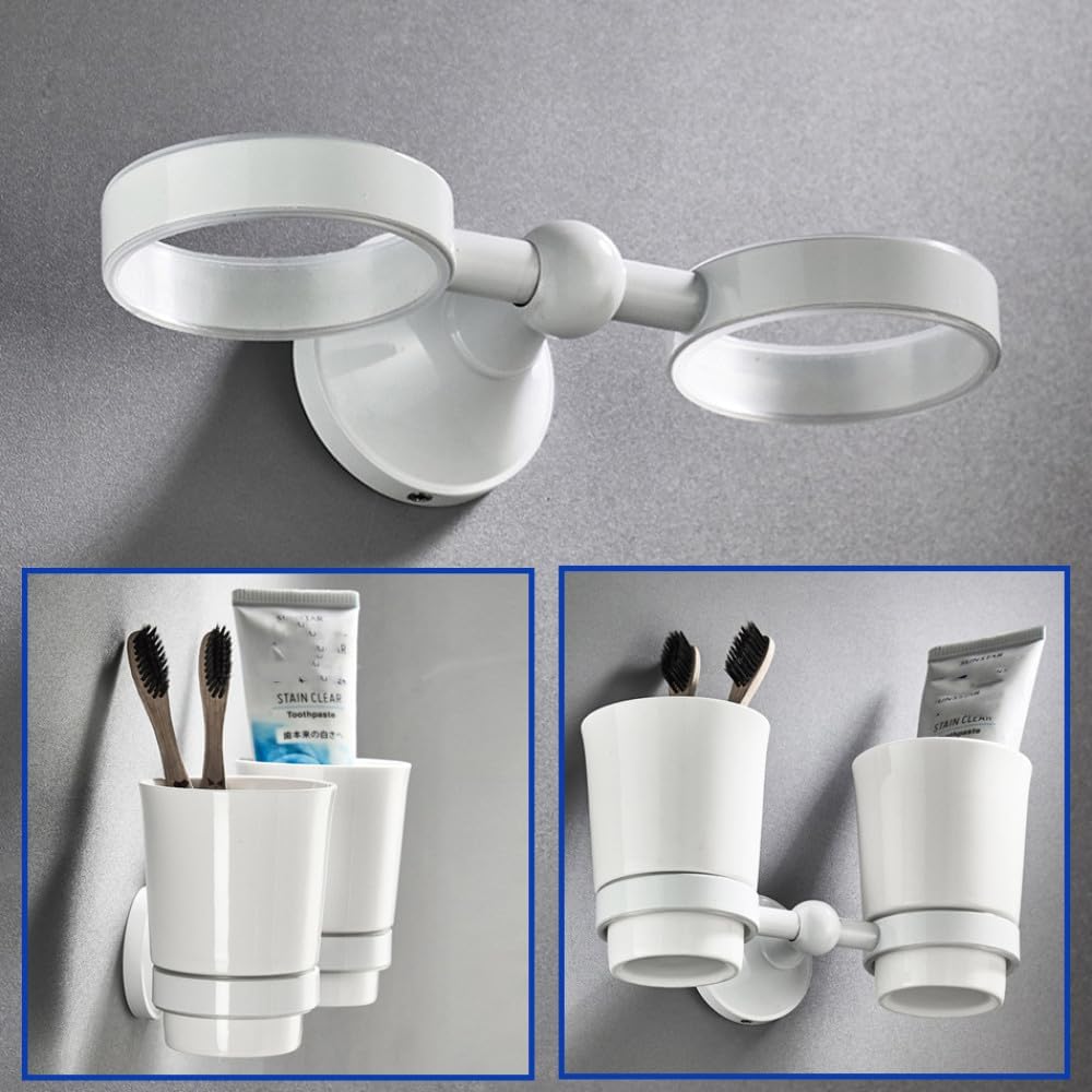 White Bathroom Hardware Accessories Brass Double Bath Towel Bar Toilet Brush Shelf Set WC Paper Roll Holder Shower Soap Dish,Double Cup Holder