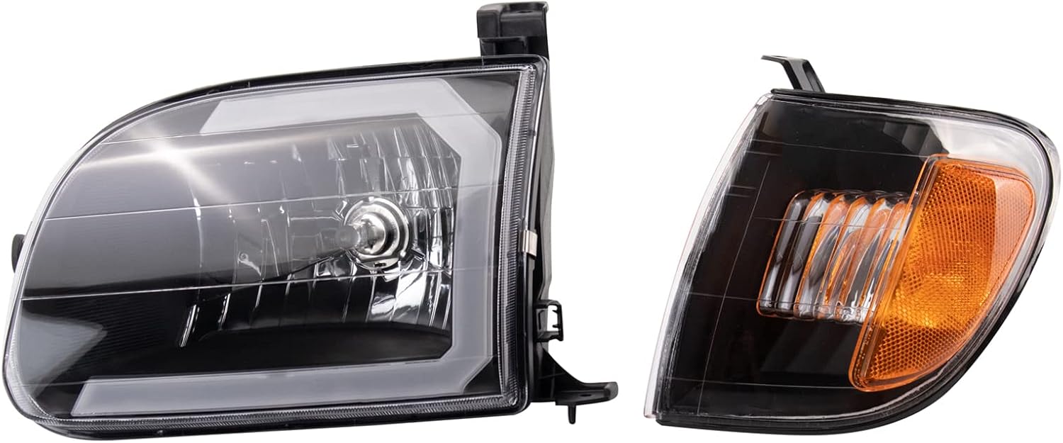 TRQ Performance Driver and Passenger Side Headlight Assembly Set Compatible with 00-03 Toyota Tundra 04 Toyota Tundra Regular Cab 04 Toyota Tundra Extended Cab