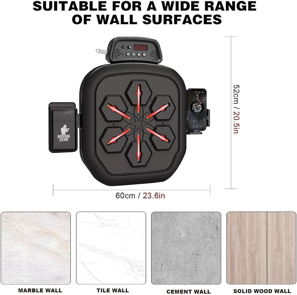 Music Boxing Machine,Can Connec Smart Music Boxing Machine Wall Mounted with 2 Pairs of Boxing Gloves