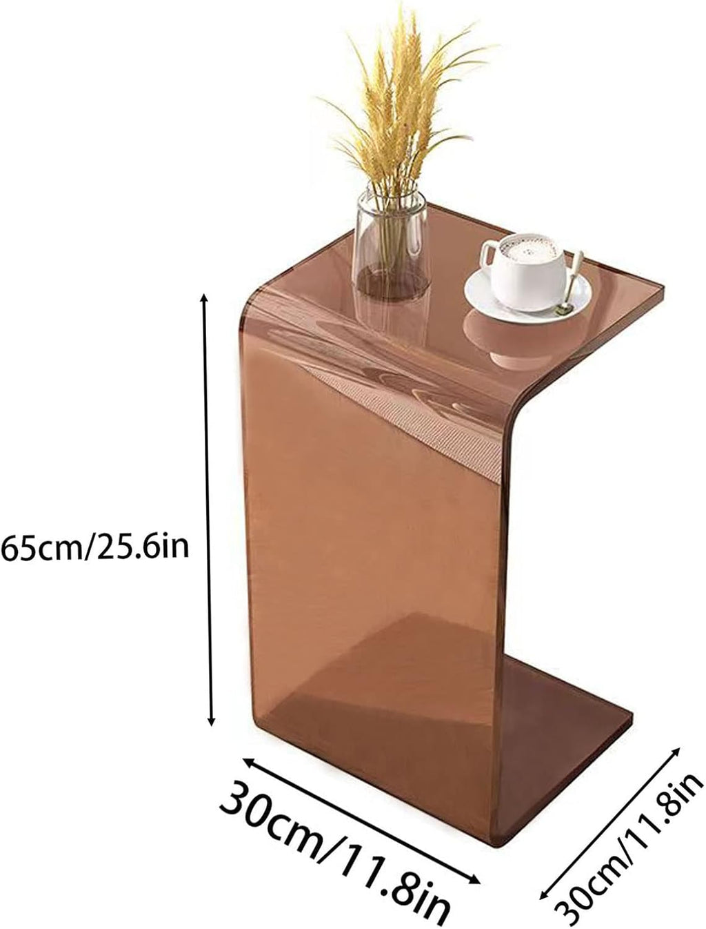 Acrylic C Table for Couch, 25.6 in Multipurpose C Shape Side Table Clear Acrylic Couch Table, Modern End Table Snack Laptop Holder, Slim Accent Sofa Side Table for Living Room Bedroom Patio