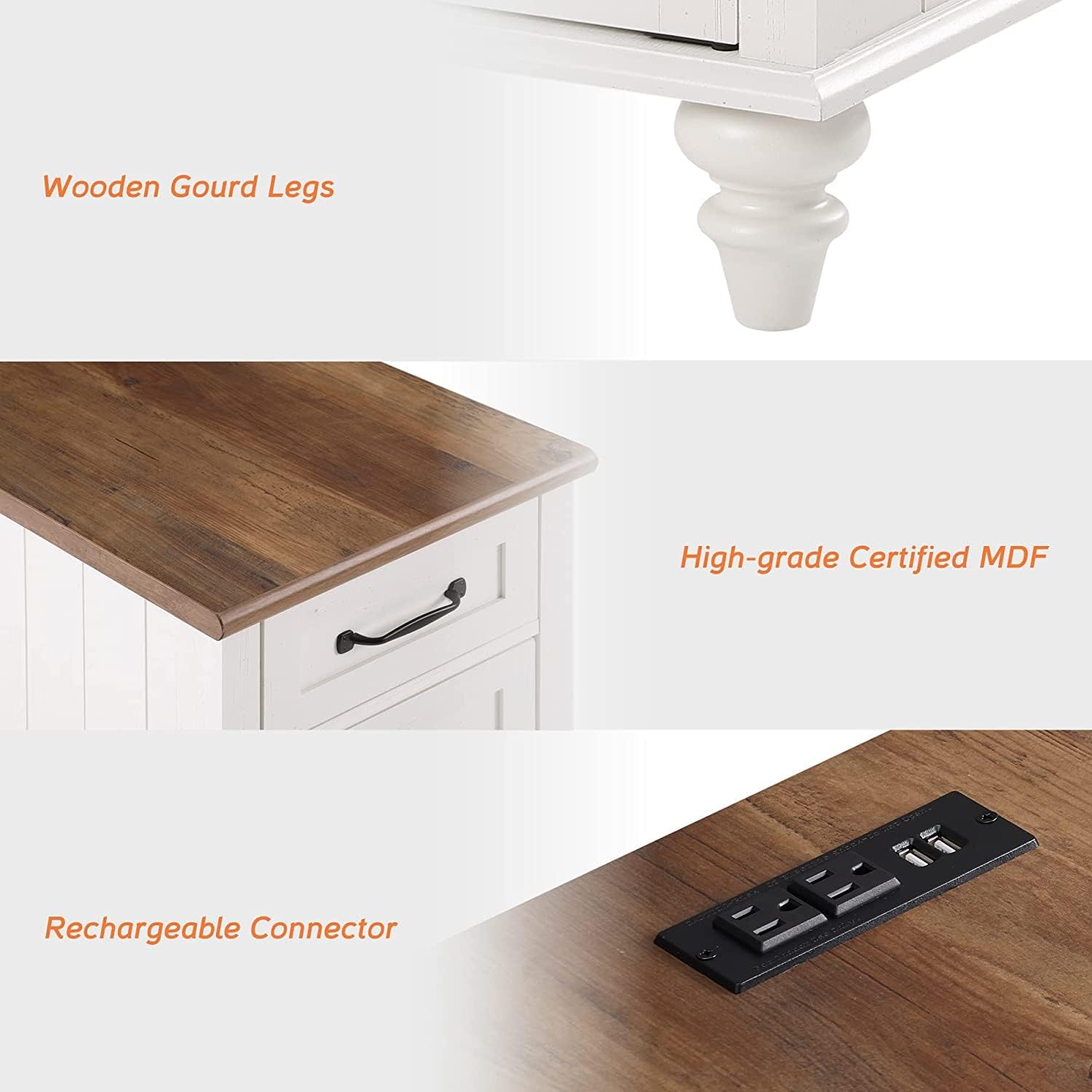 WAMPAT White End Table with Charging Station, Wood Side Table with 1 Drawer &1 Storage Cabinet, Mid Century Modern Nightstand with Power Outlets & USB Ports for Living Room, Bedroom