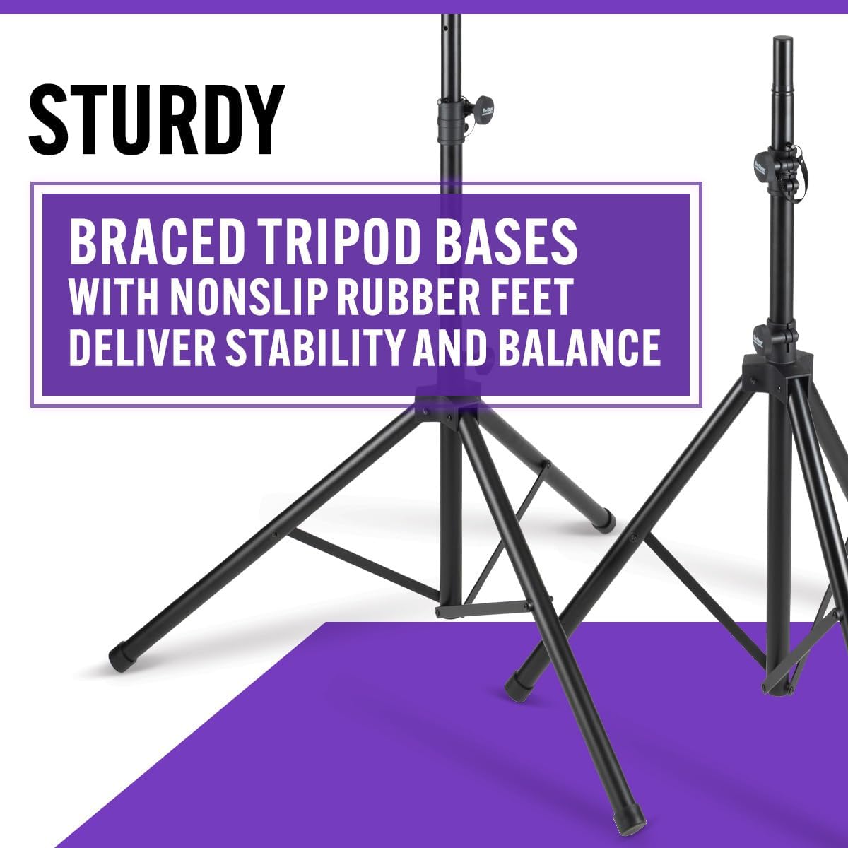 On-Stage SSP7900 All-Aluminum Speaker Stand Pack (Pair of Folding, Portable Stands, Tripod Base, Carry Bag, Height Adjustable, Nonslip Rubber Feet, 1 3/8″ Mounting Poles, 1 1/2″ Adapters, Black)