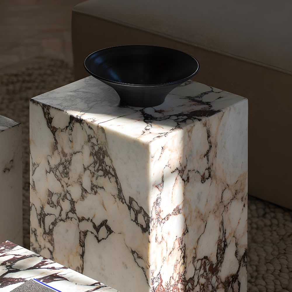LITFAD Modern Style Coffee Table Marble Stone Side Table Square Living Room Table Tea Table for Home Furniture, 16' L x 16' W x 16' H