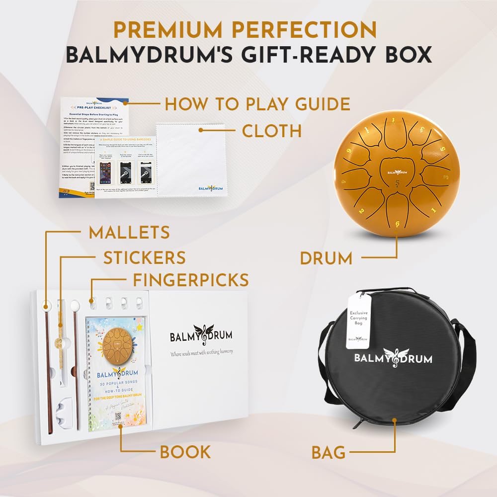 Balmy Drum Steel Tongue Drum 10 inch 11 Notes 440Hz, Handpan Drum with Music Book, Mallets, Carry Bag, Finger Picks, Rain Drum for Outdoor, Meditation Yoga Calming Instruments for Adults Kids (White)