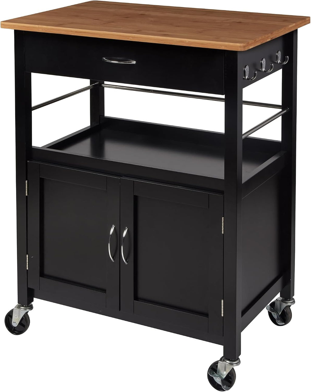 eHemco Kitchen Island Cart on Wheels, Black Base, Natural Bamboo Top | Drawer, Storage Cabinet, Shelf, Butcher Block