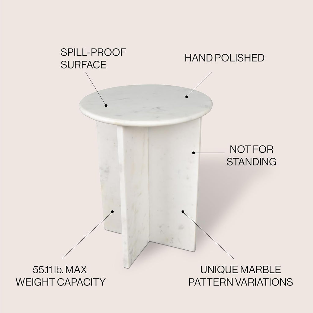 JONATHAN Y MTB1103A Javier 17.75' Contemporary Natural Marble Handmade X-Shaped End Table for Living Room, Bedroom, Bathroom, White