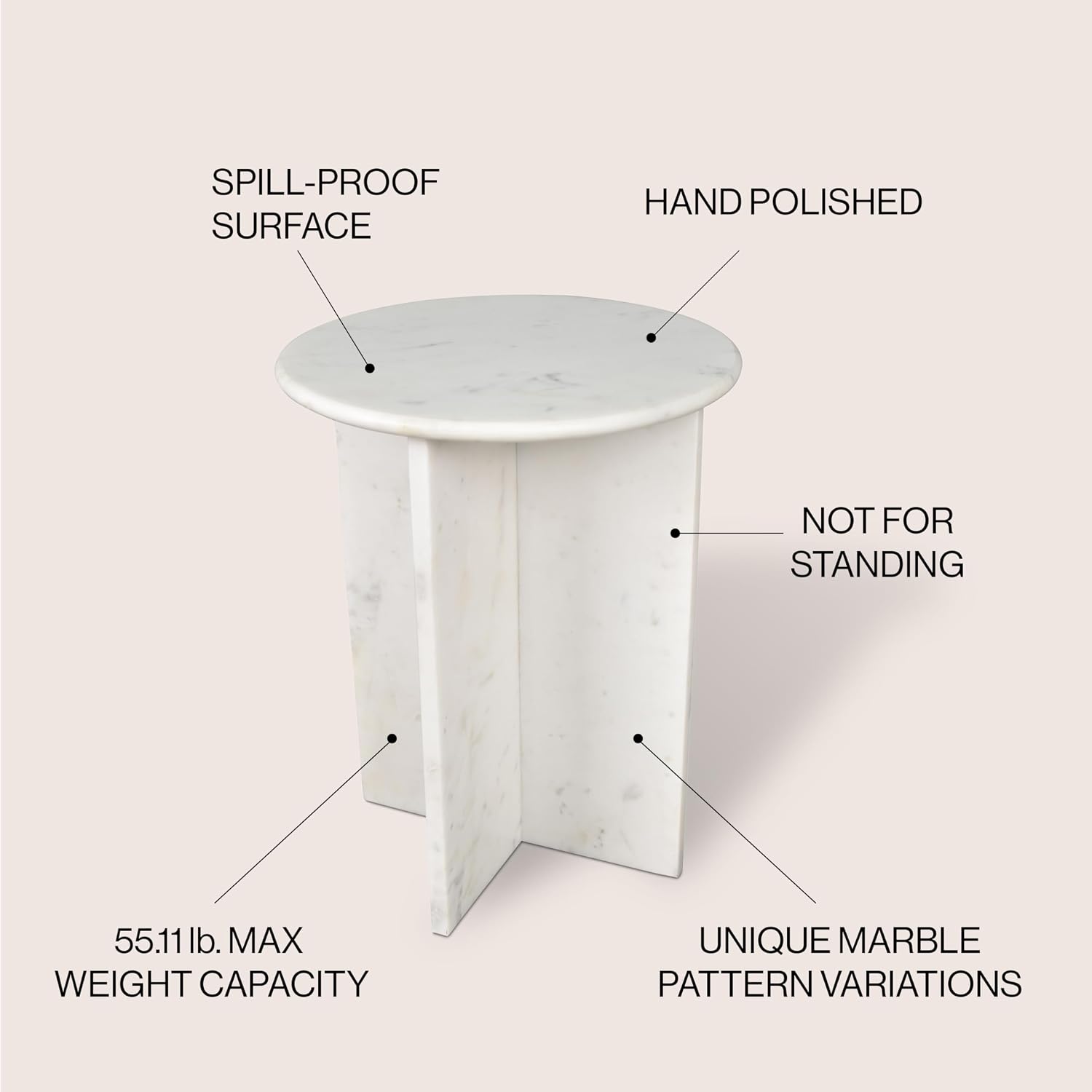 JONATHAN Y MTB1103A Javier 17.75' Contemporary Natural Marble Handmade X-Shaped End Table for Living Room, Bedroom, Bathroom, White